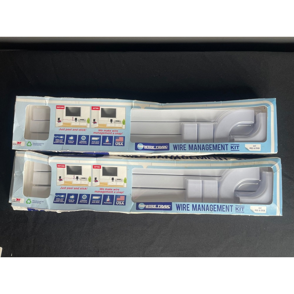 Set of 2 Wire Trak 54in Wire Management Kit White Cable Raceway 3M Adhesive